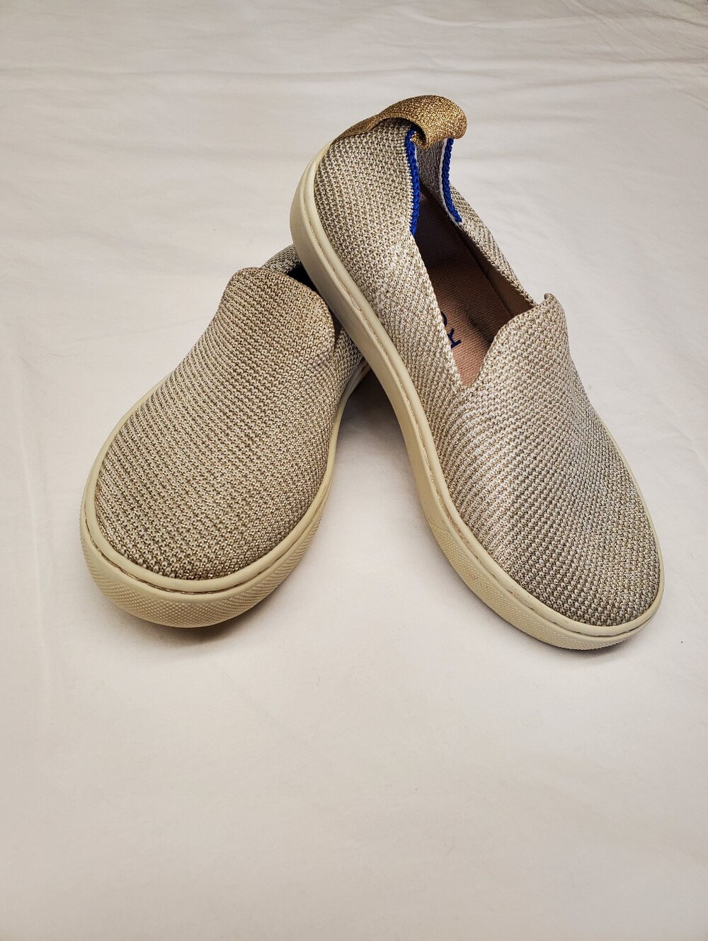 Rothy's The Kids Slip-On Sneaker Gold Shimmer Metallic Knit Toddler Size 12